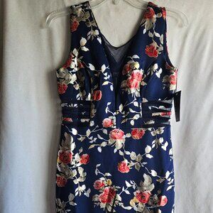 Enfocus Studio dress, size 4. With tags. Navy Blue floral with coral. With Mesh.